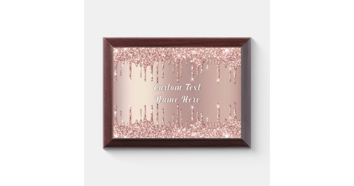 Rose Gold Glitter Custom Text Name Award Plaque | Zazzle