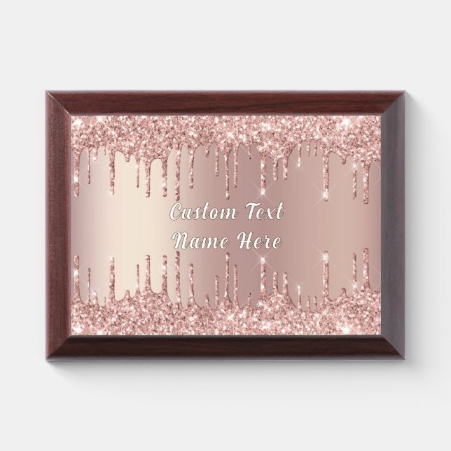 Rose Gold Glitter Custom Text Name Award Plaque (Horizontal)