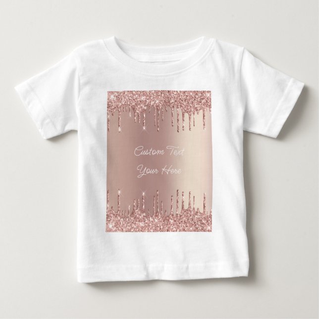 Rose Gold Glitter Custom Text Name Baby T-Shirt (Front)