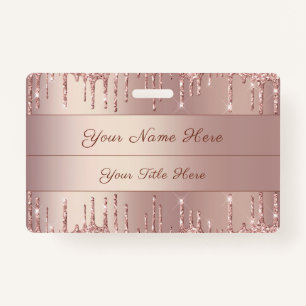 Rose Gold Glitter Custom Text Name Badge Template 