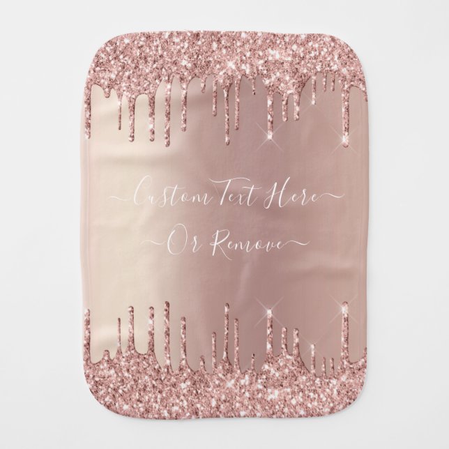 Rose Gold Glitter Custom Text Name Burp Cloth (Front)