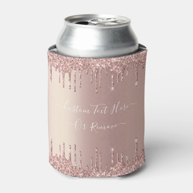 Rose Gold Glitter Custom Text Name Can Cooler (Can Front)