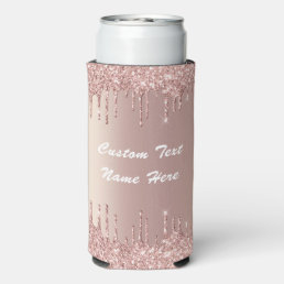 Rose Gold Glitter Custom Text Name Can Cooler