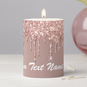 Rose Gold Glitter Custom Text Name Candle Gift