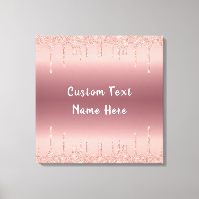 Rose Gold Glitter Custom Text Name Canvas Print (Front)