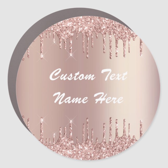 Rose Gold Glitter Custom Text Name Car Magnet (Front)