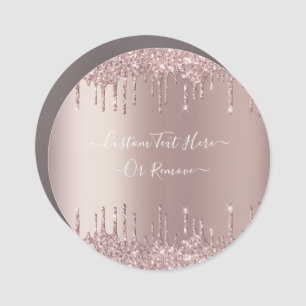 Rose Gold Glitter Custom Text Name Car Magnet