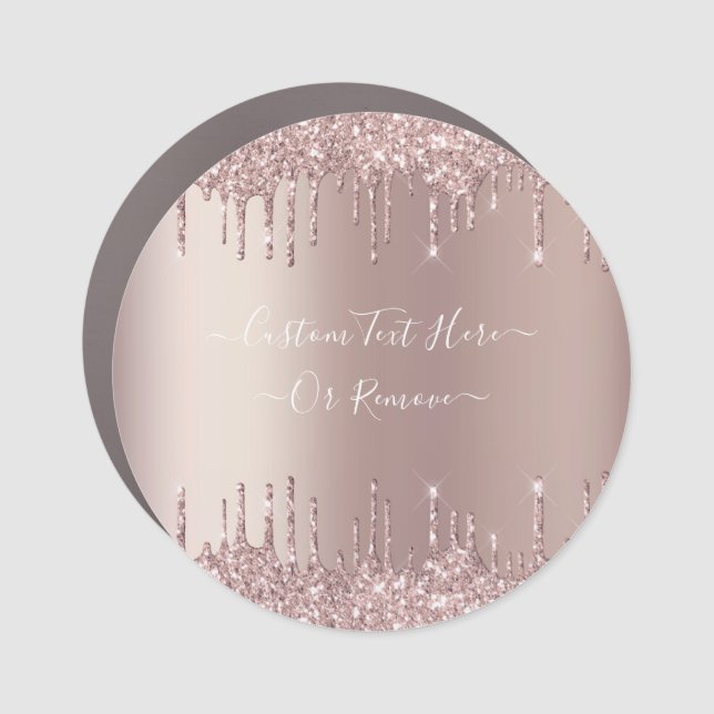 Rose Gold Glitter Custom Text Name Car Magnet (Front)