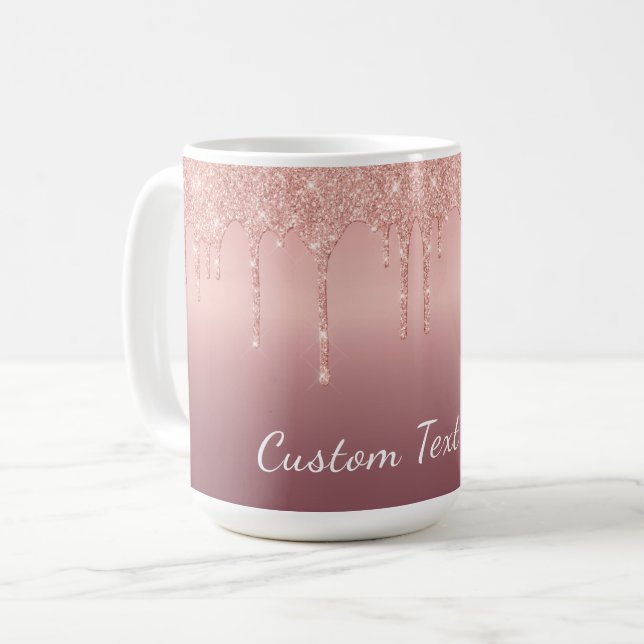 Rose Gold Glitter Custom Text Name Coffee Mug (Front Left)
