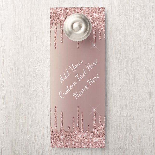 Rose Gold Glitter Custom Text Name Door Hanger (On Knob)