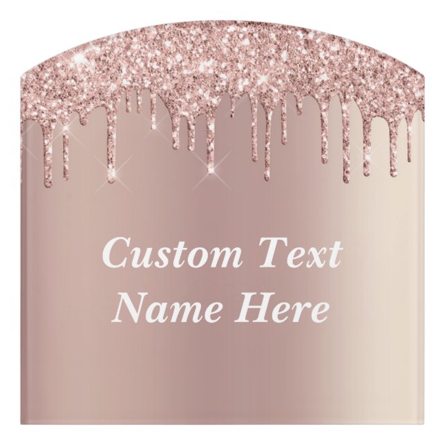 Rose Gold Glitter Custom Text Name Door Sign (Contour Front)