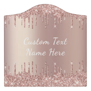Rose Gold Glitter Custom Text Name Door Sign