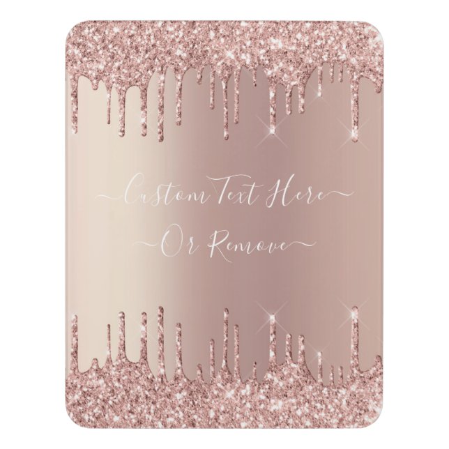 Rose Gold Glitter Custom Text Name Door Sign (Contemporary Vert)