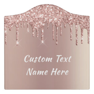Rose Gold Glitter Custom Text Name Door Sign
