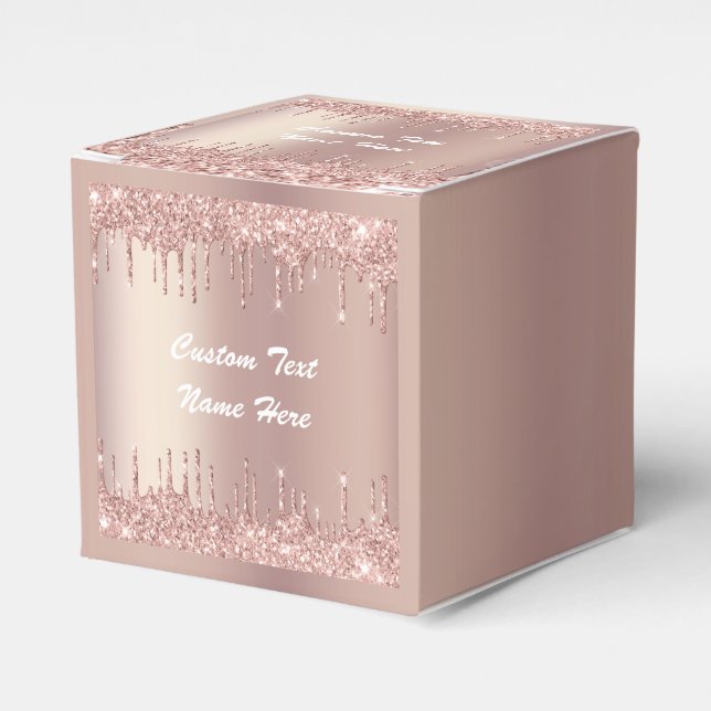 Rose Gold Glitter Custom Text Name Favor Box Gift (Front Side)