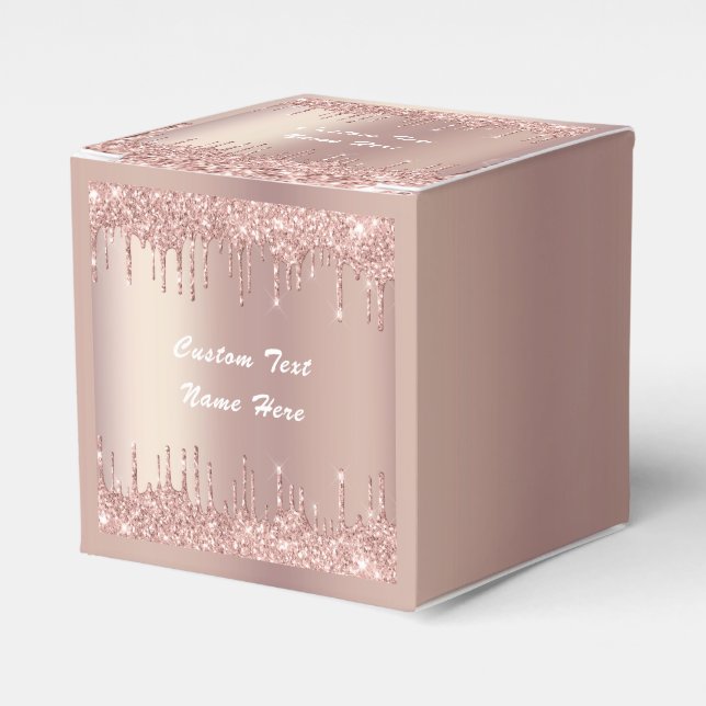 Rose Gold Glitter Custom Text Name Favor Box Gift (Front Side)