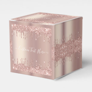 Rose Gold Glitter Custom Text Name Favor Boxes