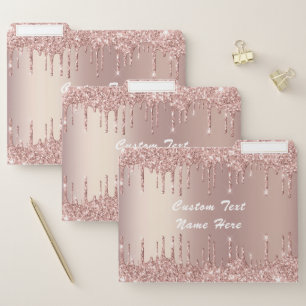 Rose Gold Glitter Custom Text Name File Folder