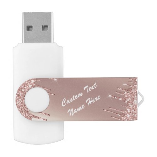 Rose Gold Glitter Custom Text Name Flash Drive