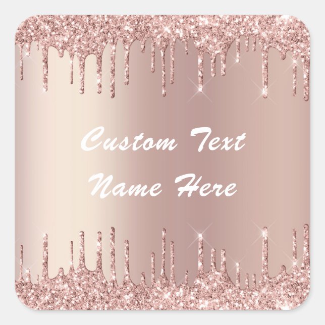 Rose Gold Glitter Custom Text Name Gift Sticker (Front)