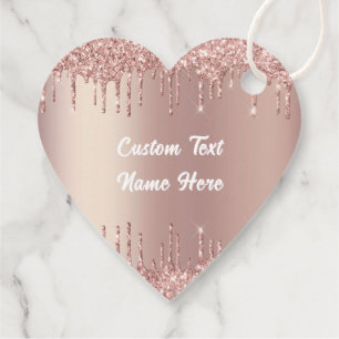 Rose Gold Glitter Custom Text Name Gift Tags