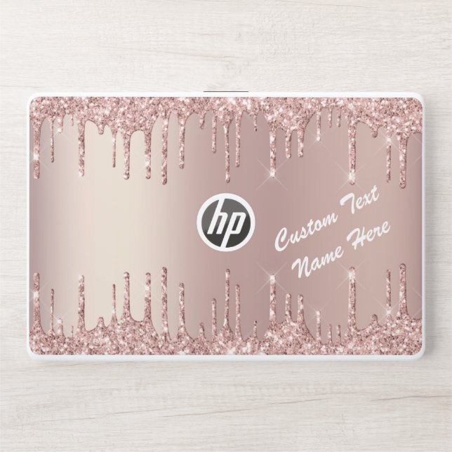 Rose Gold Glitter Custom Text Name HP Laptop Skin (Front)