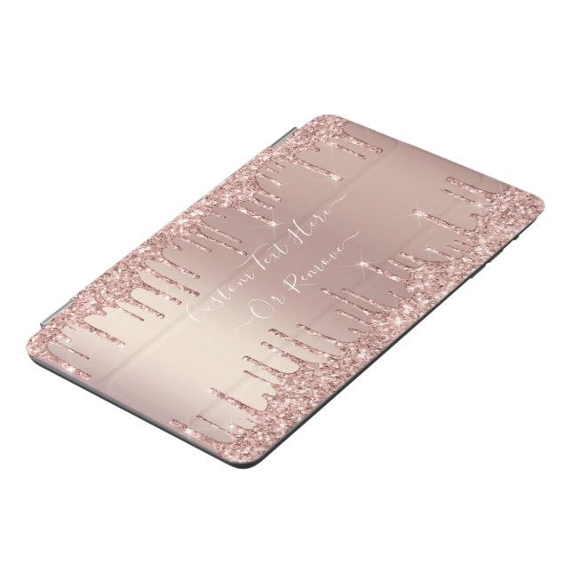 Rose Gold Glitter Custom Text Name iPad Cover (Side)