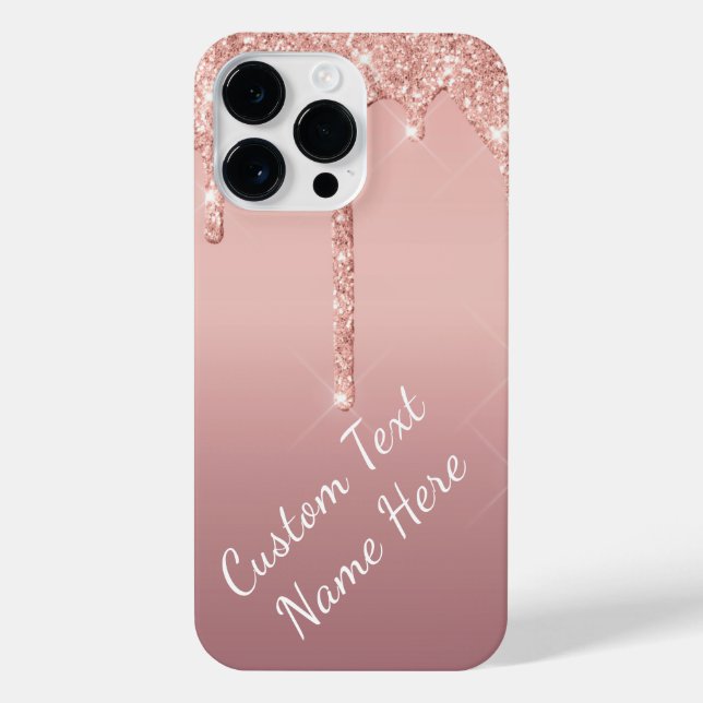 Rose Gold Glitter Custom Text Name iPhone Case (Back)