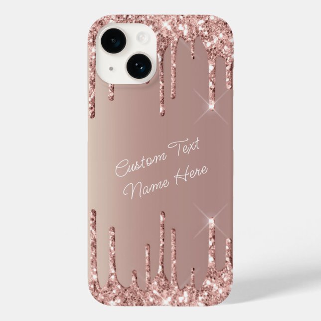 Rose Gold Glitter Custom Text Name iPhone Case (Back)