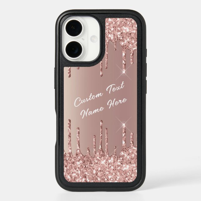 Rose Gold Glitter Custom Text Name iPhone Case (Back)