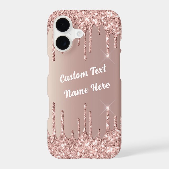 Rose Gold Glitter Custom Text Name iPhone Case (Back)