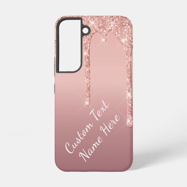 Rose Gold Glitter Custom Text Name Personalized Samsung Galaxy Case (Back)