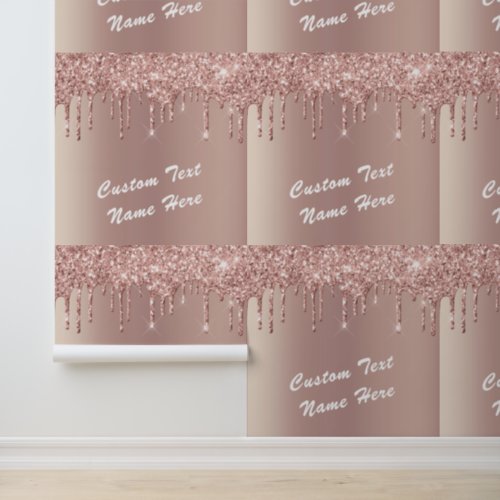 Rose Gold Glitter Custom Text Name Personalized Wallpaper