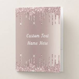 Rose Gold Glitter Custom Text Name Pocket Folder