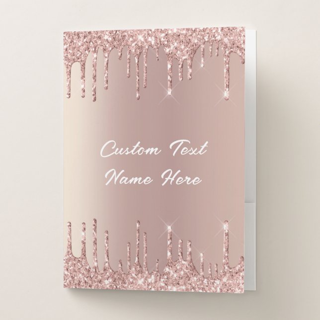 Rose Gold Glitter Custom Text Name Pocket Folder (Front)