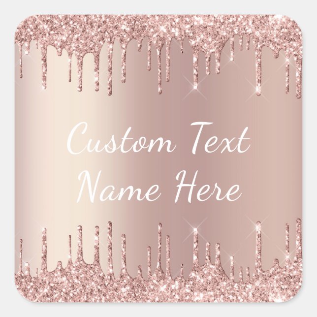 Rose Gold Glitter Custom Text Name Sticker Gift (Front)