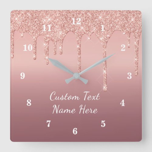 Rose Gold Glitter Custom Text Name Wall Clock
