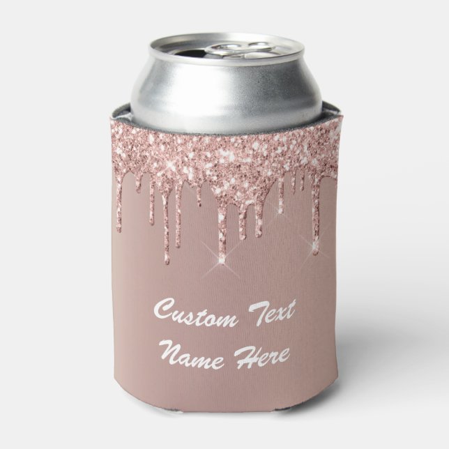 Rose Gold Glitter Custom Text Party Can Cooler (Can Front)