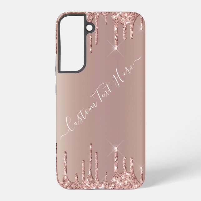 Rose Gold Glitter Custom Text Personalized Samsung Galaxy Case (Back)