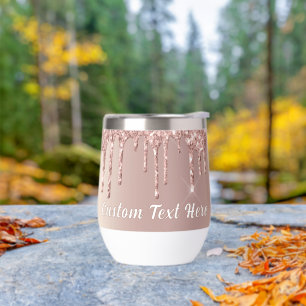 Rose Gold Glitter Custom Text Personalized Thermal Wine Tumbler