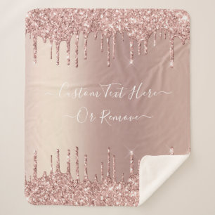 Rose Gold Glitter Custom Text Sherpa Blanket