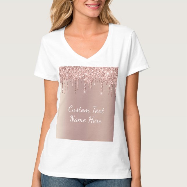 Rose Gold Glitter Custom Text T-Shirt (Front)
