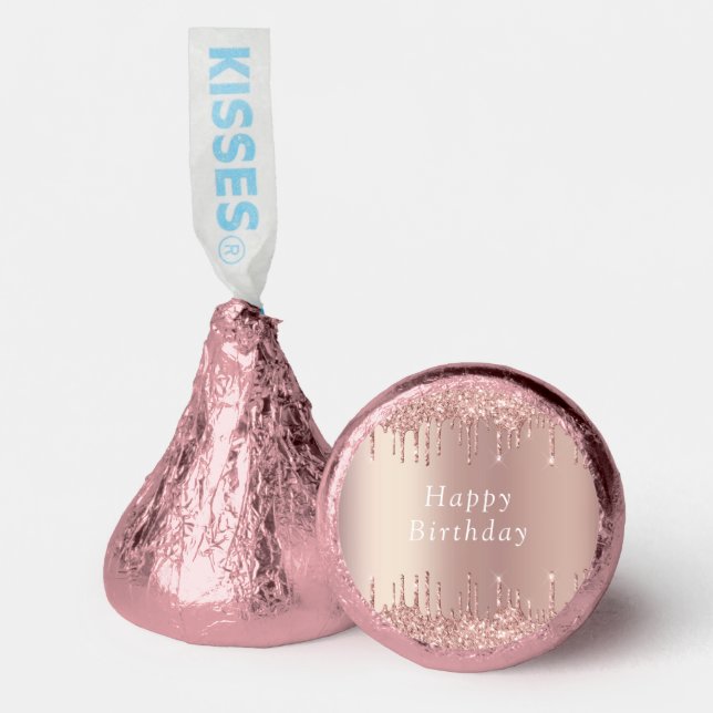Rose Gold Glitter Custom Text Your Happy Birthday Hershey®'s Kisses® (Front)