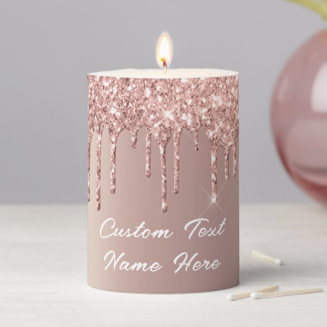 Rose Gold Glitter Custom Text Your Name Candle (In Situ)