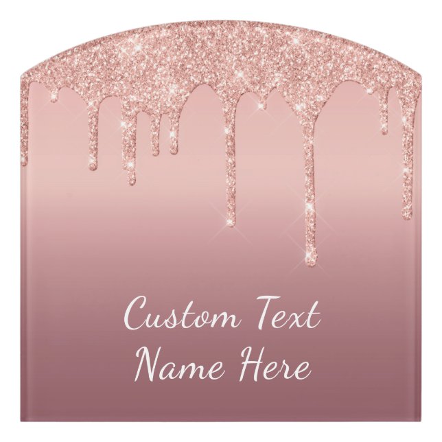 Rose Gold Glitter Custom Text Your Name Door Sign (Contour Front)