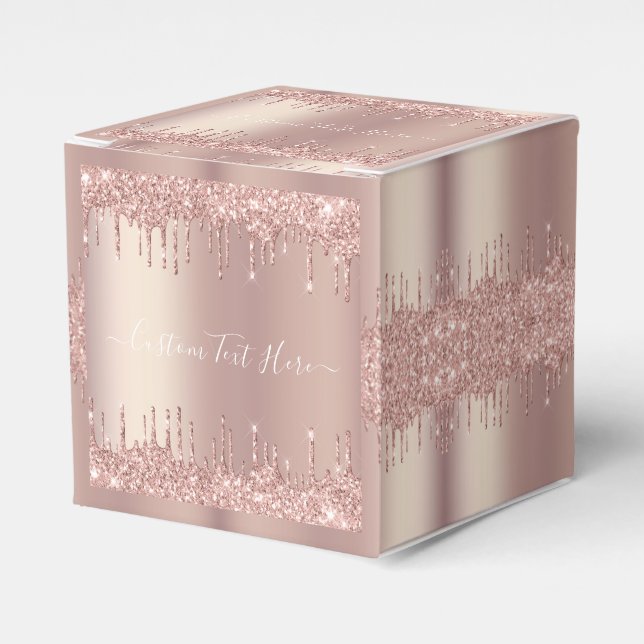 Rose Gold Glitter Custom Text Your Name Favor Box (Front Side)