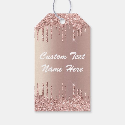 Rose Gold Glitter Custom Text Your Name Gift Tags