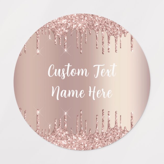 Rose Gold Glitter Custom Text Your Name Labels (Design 3)