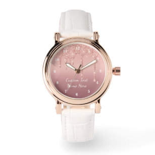 Rose Gold Glitter Custom Text Your Name Watch Gift