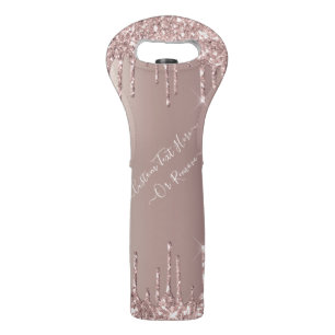 Rose Gold Glitter Custom Text Your Name Wine Bag